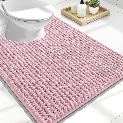 OLANLY Thick Chenille Toilet Rugs U-Shaped 24x20, Dusty Rose