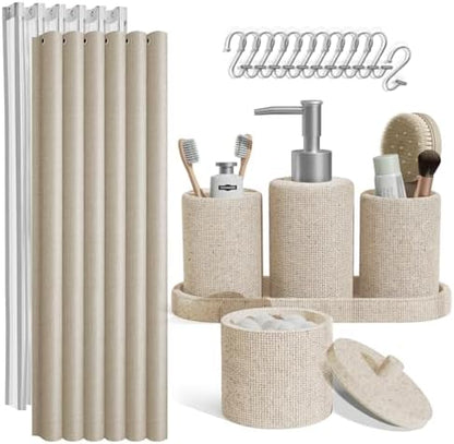 Clara Clark Bathroom Set - Beige Bathroom Accessories Set, 19PC Bathroom Accessory Set, Bathroom Sets with Shower Curtain Set, Soap Dispenser & Toothbrush Holder