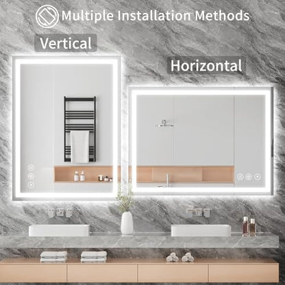 Koonmi 48x36 LED Bathroom Mirror, Shatterproof Mirror with Light