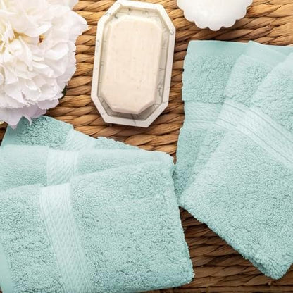 Superior Egyptian Cotton Plush & Absorbent, Face Towel Set of 6, Sea Foam