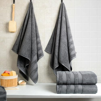 American Soft Linen Salem 100% Cotton Turkish 4 Piece Bath Towels for Bathroom, 600 GSM Soft Absorbent Quick Dry Bath Towel Set, Dark Gray