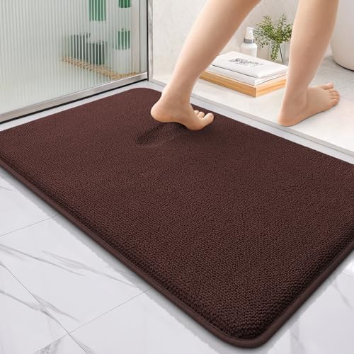 OLANLY Thick Memory Foam Bathroom Rugs 35x24, Absorbent Bath Mat, Brown