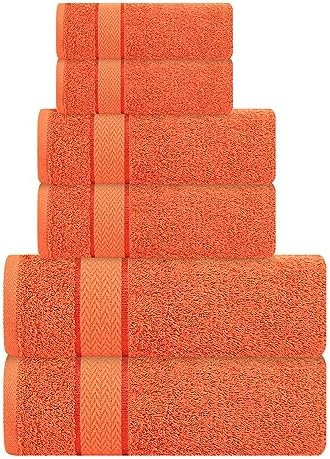 6 Piece Cotton Bath Towel Set- 2 Bath - 2 Hand - 2 Face, Orange