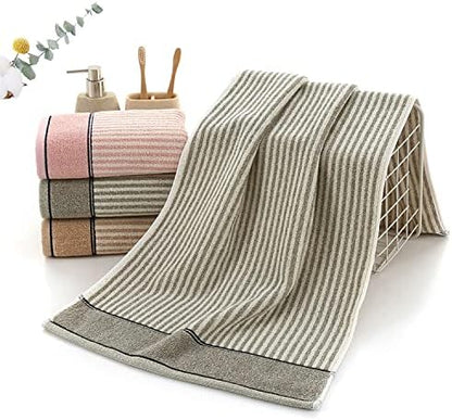 Pidada Hand Towels Set of 2 100% Cotton Striped Pattern Absorbent Soft Decorative Towel for Bathroom (Brown)