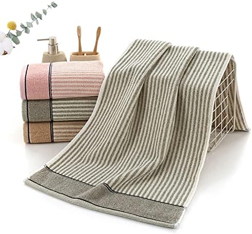 Pidada Hand Towels Set of 2 100% Cotton Striped Pattern Absorbent Soft Decorative Towel for Bathroom (Gray Brown)