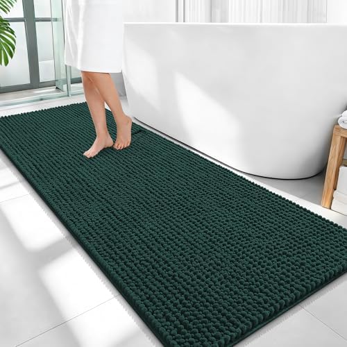 OLANLY Thick Chenille Bathroom Runner Rugs Mats 59x24, Blackish Green
