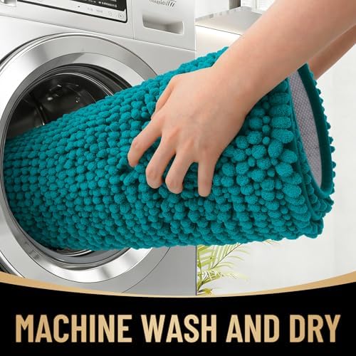 OLANLY Thick Chenille Bathroom Runner Rugs Mats 44x24, Deep Lake