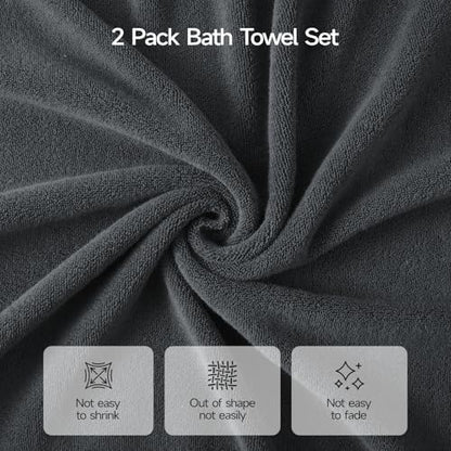 ecolook 2 Pack 100% Cotton Bath Towels, 28 x 55 Inches, Soft