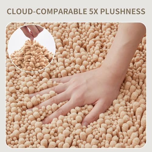 Bathroom Rugs Non Slip Washable 32x20, Extra Thick Soft Chenille Absorbent Bath Mat, High Density Barrier Non Slip Backing, Quick Dry Plush Shaggy Floor Carpet for Tub&Shower, Beige