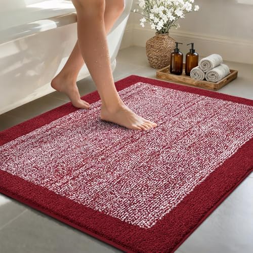 48x32 Large Bathroom Rugs Non Slip Washable, Soft Absorbent Bath Mat Red