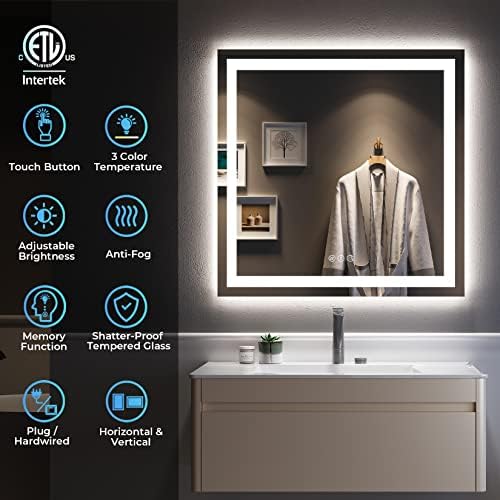 36x36 LED Bathroom Mirror with Lights, Lighted Vanity Mirror