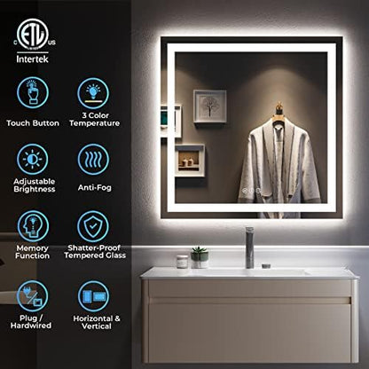 36x36 LED Bathroom Mirror with Lights, Lighted Vanity Mirror