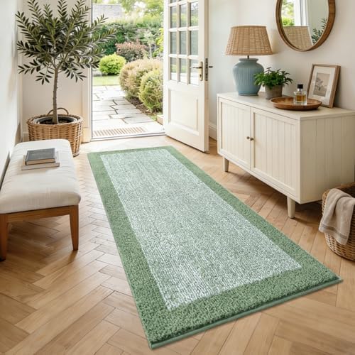 60x24 Long Bathroom Rugs Non Slip Washable, Soft Absorbent Bath Mat Green