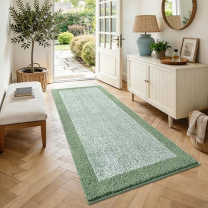 60x24 Long Bathroom Rugs Non Slip Washable, Soft Absorbent Bath Mat Green