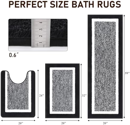 Pauwer Bathroom Rug Sets 3 Piece, Non Slip Washable Bath Mat, Black