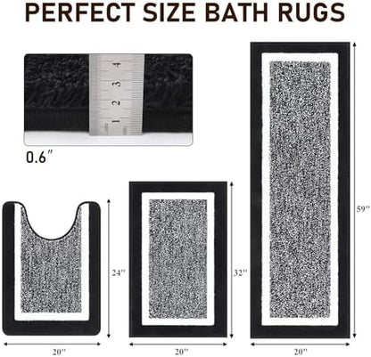 Pauwer Bathroom Rug Sets 3 Piece, Non Slip Washable Bath Mat, Black