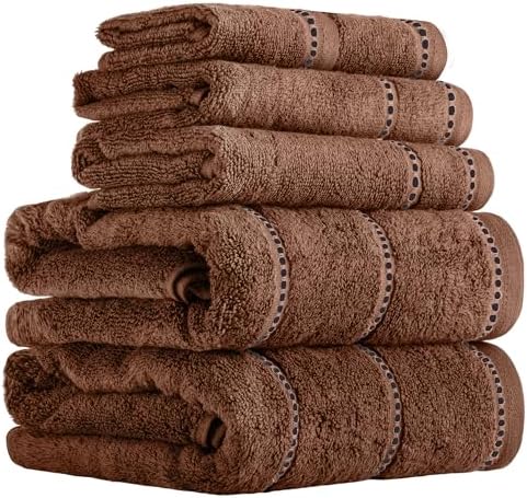 Lavish Home Bathroom Towels Set, Chocolate Brown, Set of 6