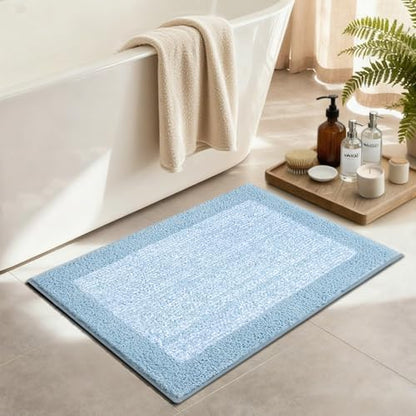 36x24 Bathroom Rugs Non Slip Washable, Soft Absorbent Bath Mat Light Blue
