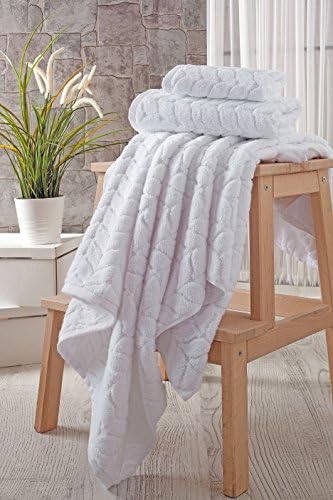 BAGNO MILANO Turkish Cotton Bath Towels, Hand Towels - Soft Plush Jacquard Collection Luxury Towels Set (White, Towel Set of 3)