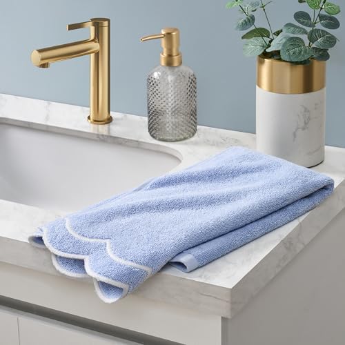 Peri Home 100% Cotton Hand Towel, 16" x 27", Blue with White Scallop, 1-Pc