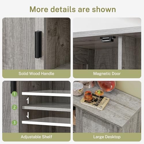 Iwell Storage Cabinet with 2 Doors and 4 Adjustable Shelves, Buffet Cabinet with Storage, Floor Cabinet for Living Room, Entryway, Kitchen, Rustic Gray