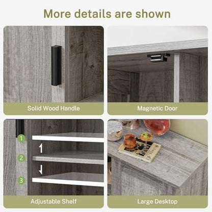 Iwell Storage Cabinet with 2 Doors and 4 Adjustable Shelves, Buffet Cabinet with Storage, Floor Cabinet for Living Room, Entryway, Kitchen, Rustic Gray