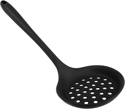 Hordion 1 Pcs Silicone Slotted Spoon, Black Strainer Spoon Non Stick Silicone Skimmer Heat Resistant Cooking Spoon