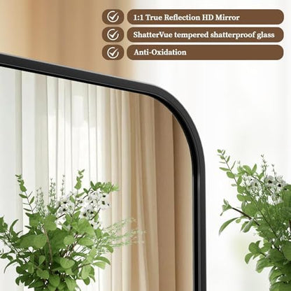 BEAUTYPEAK 16" x 24" Rectangular Wall Mounted Bathroom Mirror, Black