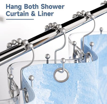 Titanker Shower Curtain Hooks Rings, Rust-Resistant Metal Double Glide Shower Hooks for Bathroom Shower Rods Curtains, Set of 12 Hooks - Space Silver