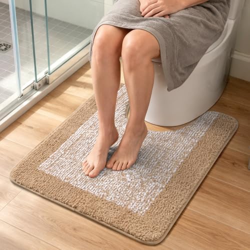 Toilet Rug U-Shaped 24x19 Washable Non Slip, Soft Absorbent Bath Mat Beige
