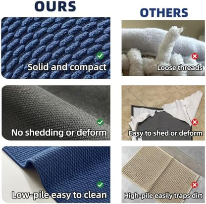 TYUU Bathroom Rugs Non Slip Washable, Super Absorbent Thin Bath Mat Small Quick Dry Low Pile Bathroom Rug, Navy Blue 20"x30"