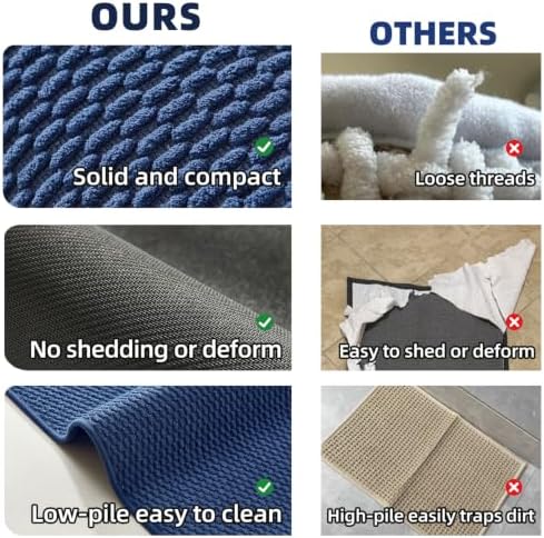 TYUU Bathroom Runner Rugs, Long Bath Mat Runner Washable Thin Quick Dry Low Pile Bathroom Runner Rugs Non Slip, Navy Blue 16" x 60"