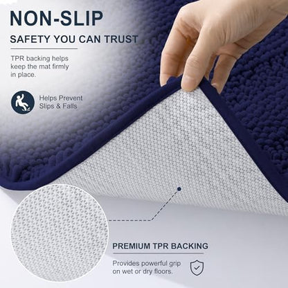 Smiry Thick Small Chenille Bathroom Rugs 24x16, Bath Mat, Twilight Sapphire