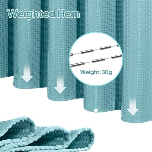 Vipfree 3 in 1 Shower Curtain Set, Waffle Shower Curtain and Liner Set with 12 Double Sided Shower Curtain Hooks, 258GSM Luxury Weighted Cloth Shower Curtains for Bathroom, 72 W x 72 H, Teal