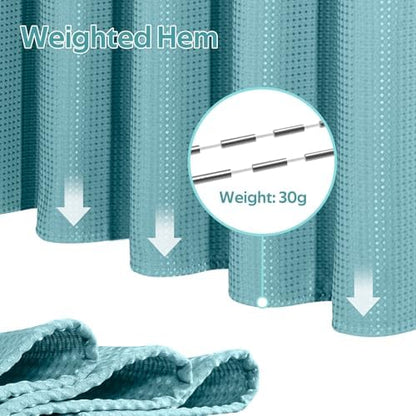 Vipfree 3 in 1 Shower Curtain Set, Waffle Shower Curtain and Liner Set with 12 Double Sided Shower Curtain Hooks, 258GSM Luxury Weighted Cloth Shower Curtains for Bathroom, 72 W x 72 H, Teal