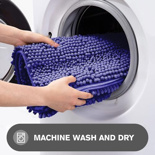Royal Blue Bathroom Rugs – Absorbent and Washable Bath Mat, Non-Slip, Thick Soft Chenille Bath Rugs for Bathroom Floor, Shower, Sink - 26" x 44"