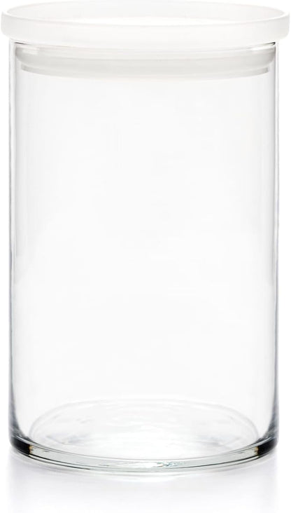Libbey Stacking Cylinder Assorted Storage Jars, Stackable Glass Jars Set of 4, Airtight Plastic Lids, Dishwasher Safe Food Jars for Storing Dry Goods