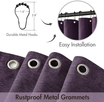 MIULEE Purple Scalloped Linen Shower Curtain 72x72 Inches