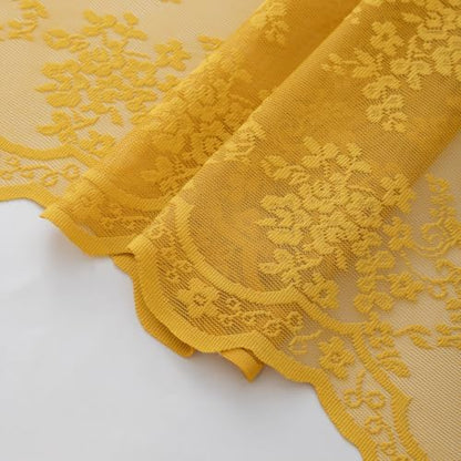 TUDECO Lace Mustard Yellow Shower Curtain with Valance, 72x72 Inch, 1 Panel