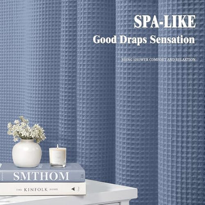 Waffle Weave Shower Curtain Heavyweight Cotton Fabric Moonlight Blue 72Wx72L