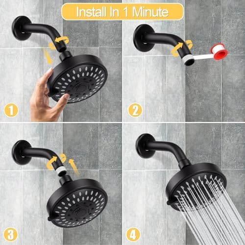 AISOSO High Pressure Rain Shower Head 5 Modes Showerhead 4.1" Matte Black