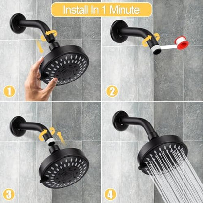 AISOSO High Pressure Rain Shower Head 5 Modes Showerhead 4.1" Matte Black