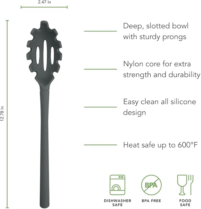 Tovolo Pasta Claw Spaghetti Spoon Scoop Charcoal Gray Silicone Pasta Spoon with Teeth, BPA Free Silicone Pasta Fork for Serving Spaghetti Linguine and Noodles, Heat Safe Pasta Serving Spoon