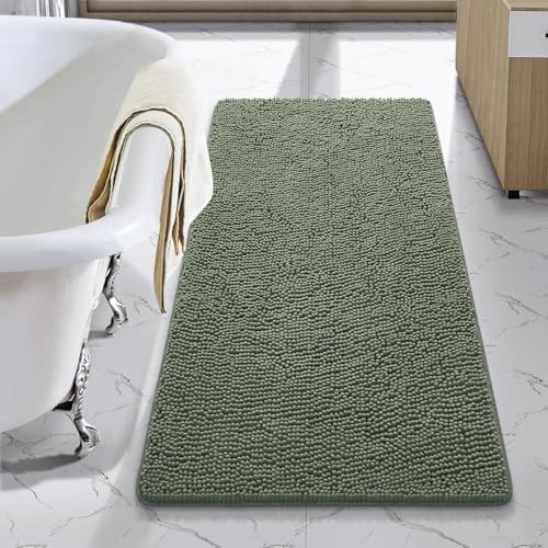 LOCHAS Luxury Bathroom Rug Shaggy Bath Mat 24 x 48 Inch, Sage Green