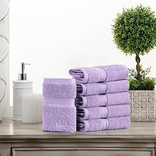 Superior Egyptian Cotton Plush & Absorbent, Face Towel Set of 6, Purple