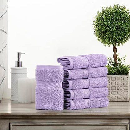 Superior Egyptian Cotton Plush & Absorbent, Face Towel Set of 6, Purple