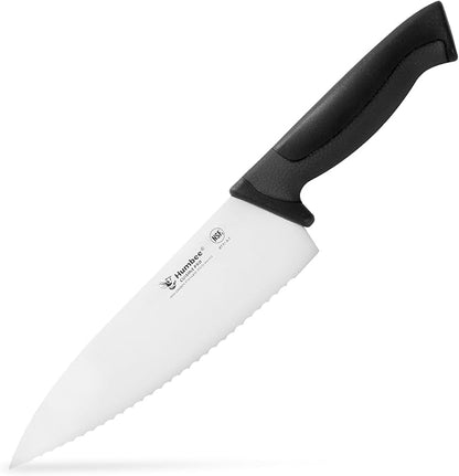 8 Inch Professional Chef Knife with Ergonomic Handle – NSF Certified Stainless Steel Kitchen Knife, Serrated Wave Teeth, Durable and Sharp Blade, DT 11 Series, Black