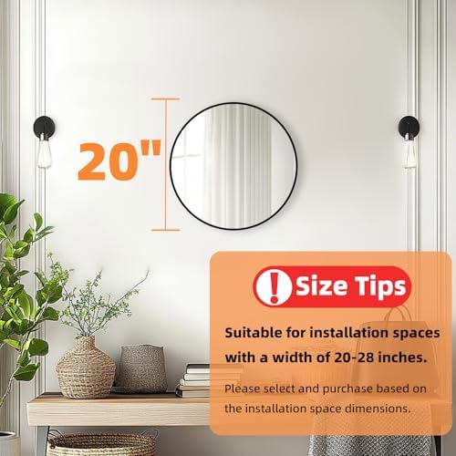 Round Black Mirror 20 Inch, Matte Black Frame, Small Circle Mirror