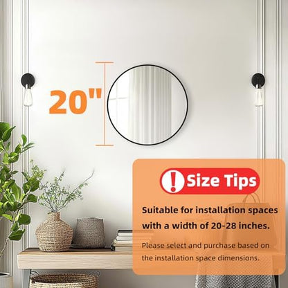 Round Black Mirror 20 Inch, Matte Black Frame, Small Circle Mirror