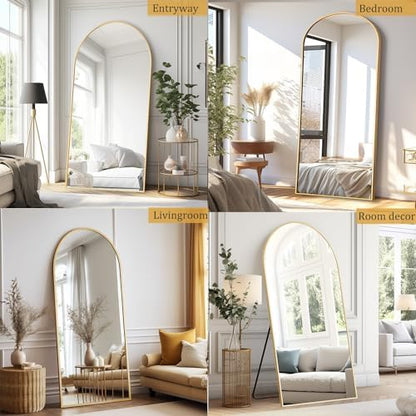Dewfig Arched Full Length Mirror, 71"x30" Large Floor Mirror, Gold